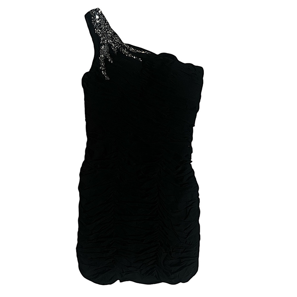 Fashion dress Black with Rhinestones one shoulder